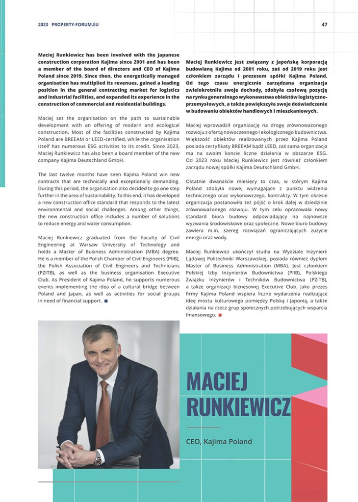 Property Forum 2023, Maciej Runkiewicz, CEO, Kajima Poland