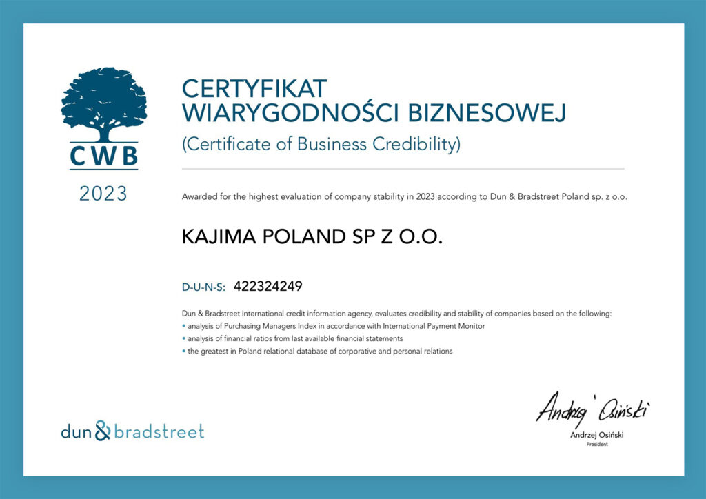 Certyfikat Wiarygodności Biznesowej 2023, Dun & Bradstreet
